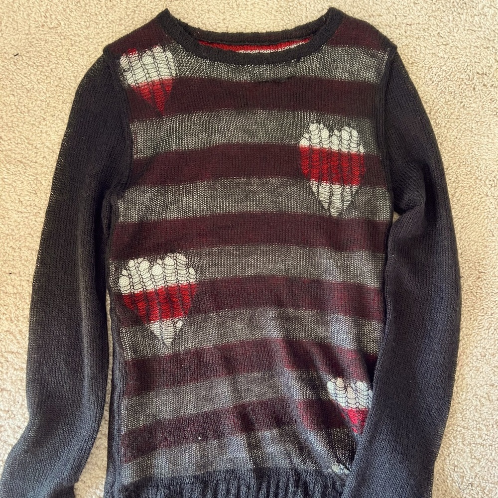 Tripp Joan Jett distressed gothic stripped sweater S